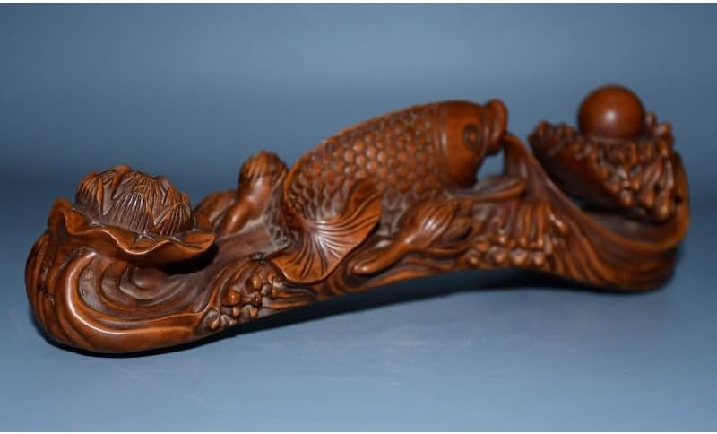 LimpaC Mini Boxwood Fish Lotus Statue Sculpture