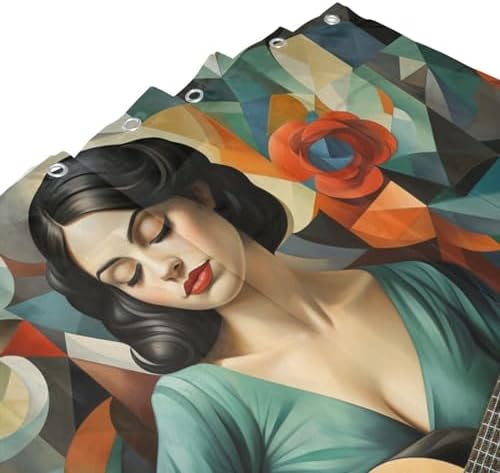 Guitar Girl Bohemian Shower Curtain Set with 12 Hooks 72x72in