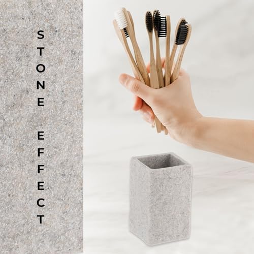 Square Resin Stone Effect Toothbrush Holder Gray