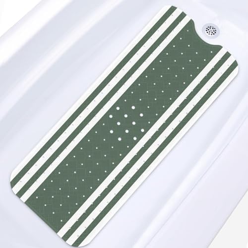 Green White Modern Stripe Pattern Bathtub Mat 40X16 Inch Non-Slip