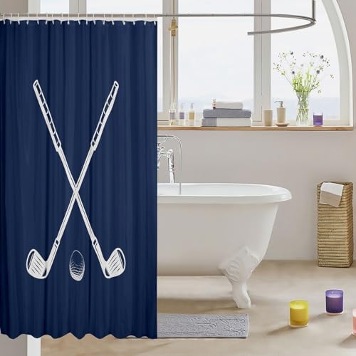 Erosebridal Golf Theme Shower Curtain Set 72x72 Navy Blue White