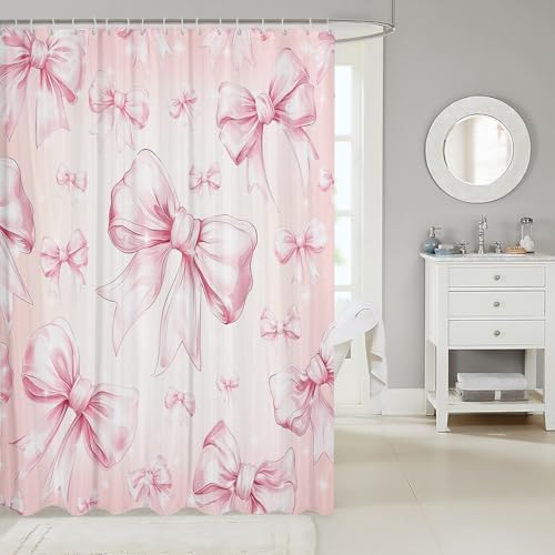 Erosebridal Pink Bow Kawaii Shower Curtain Set