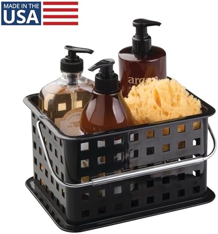 InterDesign Portable Shower Caddy with Black Plastic Basket and Carry Handle