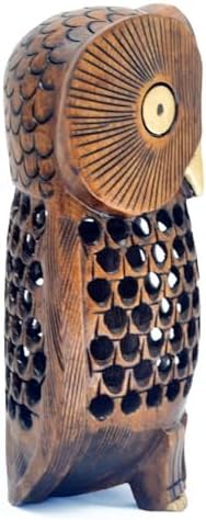 Hand Carved Wooden Owl Statue 6 Inch Decor