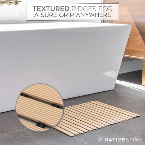 NativeSkins Faux Bamboo Bath Mat - Non-Slip Waterproof 169 x 307 in Teak