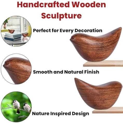 Handcrafted Acacia Wood Birds Sculpture Set of 2