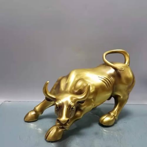 Julrybox Chinese Golden Bull Brass Figurine Feng Shui Ornament 1