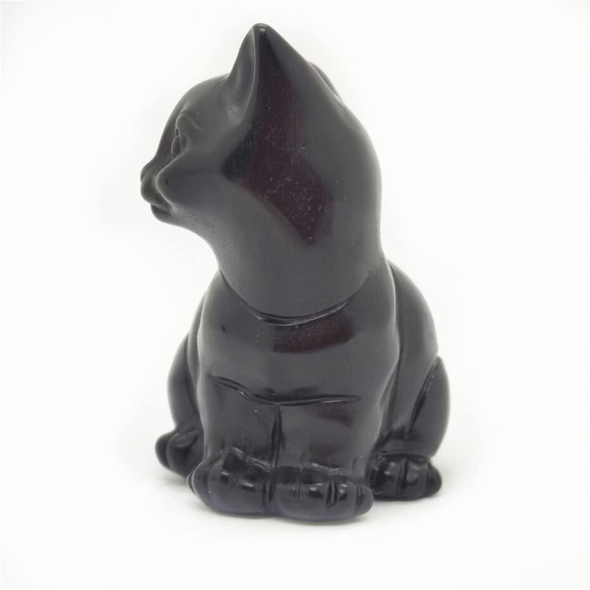 Natural Obsidian Cat Skull Reiki Healing Statue