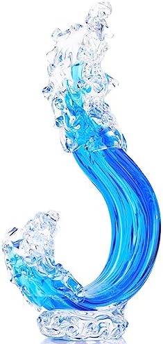 Blue Hand Blown Glass Ocean Wave Statue