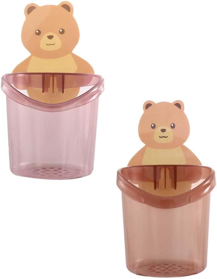 Pokinge 2pcs Suction Cup Bear Toothbrush Holder with Storage Box