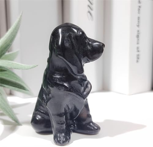 Obsidian Black Dog Skull Figurine Sculpture Decor