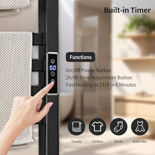 Heated Towel Rack with Shelf and Timer 10 Bars Black