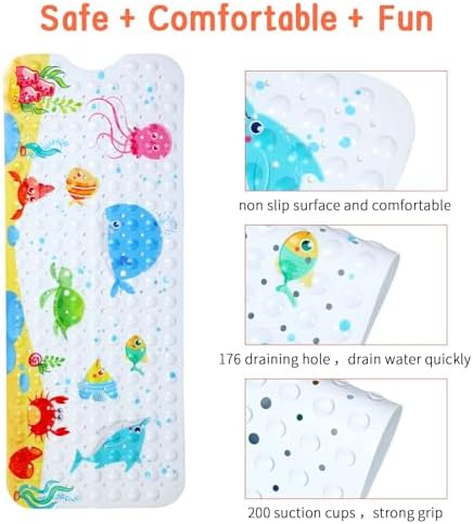 Secopad Kids Bath Mat - Little Whale 40 X 16 Inch Non Slip