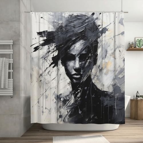 Abstract Girl Shower Curtain Set with 12 Hooks 72x72in