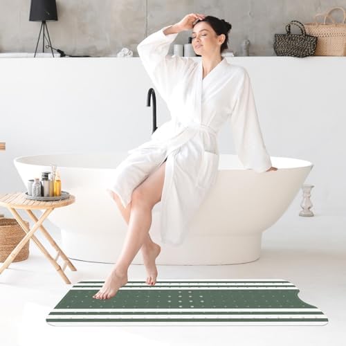 Green White Modern Stripe Pattern Bathtub Mat 40X16 Inch Non-Slip