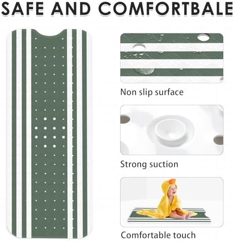 Green White Modern Stripe Pattern Bathtub Mat 40X16 Inch Non-Slip