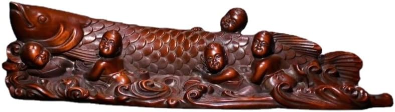 Handcrafted Boxwood Barracuda Fish Sculpture Pen Holder Decor