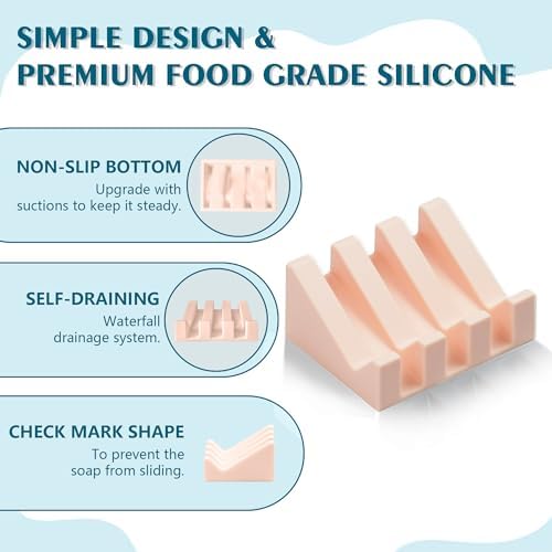 Coipdfty Silicone Soap Dish with Drainage 2 Pack Pink 1