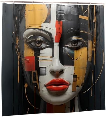 DAOWANGZUO Black Hair Girl Boho Shower Curtain Set