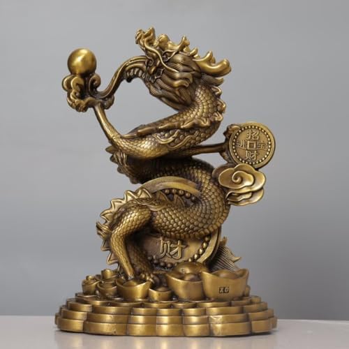 Julrybox Pure Copper Dragon Statue Home Office Decor