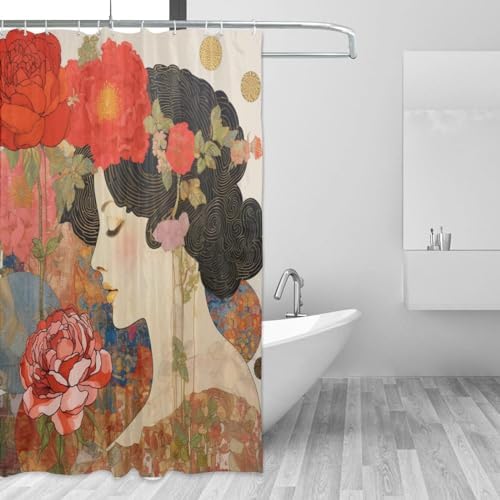 DAOWANGZUO Red Pink Flower Shower Curtain Set 72x72in