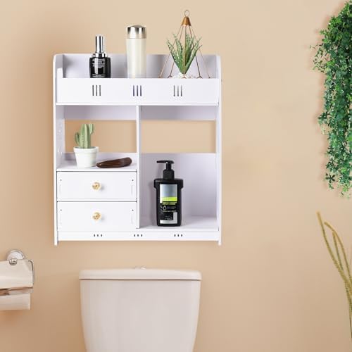 Wall Cabinet with 2 Drawers - White Bathroom Organizer