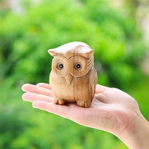 Thai Wooden Hand Carved Owl Statue Sculpture Art Decor 1