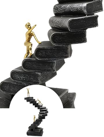 Resin Knowledge Staircase Sculpture - Modern Black Decor