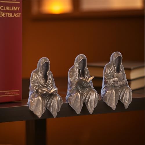GrivSheen Reading Statue Set of 3 Gothic Fantasy Bookshelf Figurines