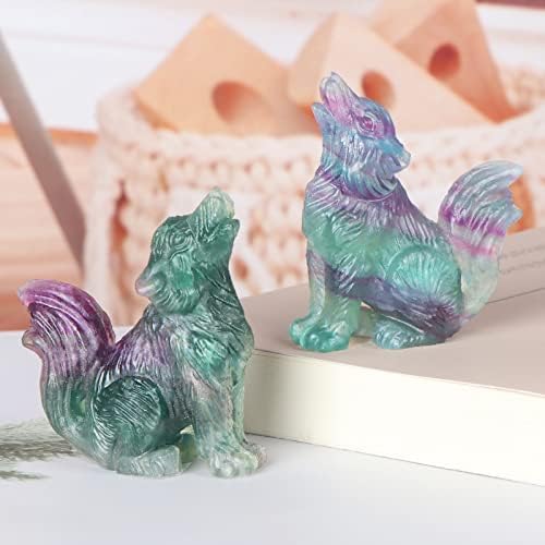 2 Crystal Wolf Statue Healing Decor with Gift Box