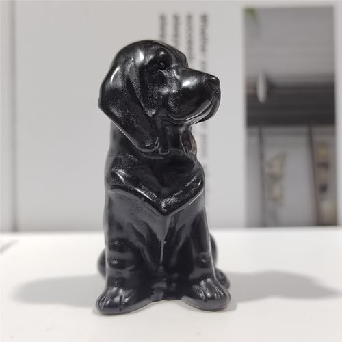 Obsidian Black Dog Skull Figurine Sculpture Decor