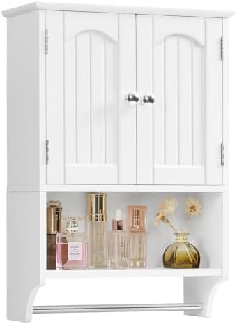 TEENFON Bathroom Wall Cabinet with Adjustable Shelves and Towel Rack 1