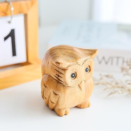 Thai Wooden Hand Carved Owl Statue Sculpture Art Decor 1