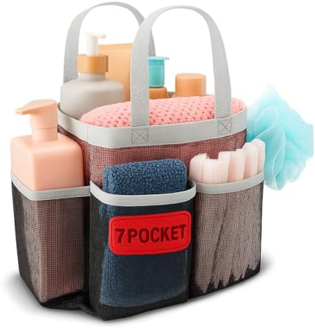 Handy Laundry Mesh Shower Caddy Bag - 7 Pockets Collapsible Portable