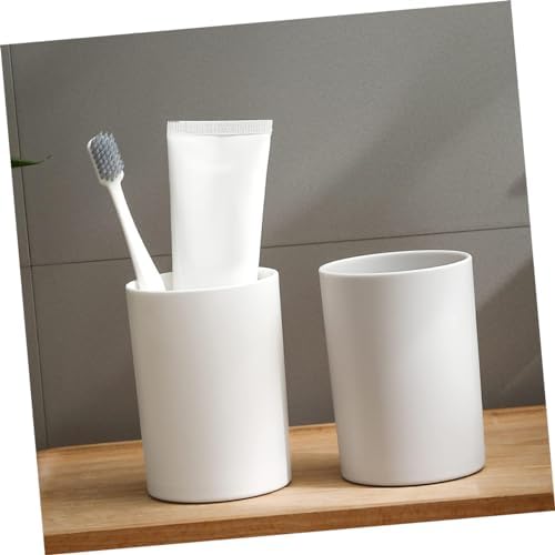 FONDOTIN 2pcs Solid PP White Bathroom Toothbrush Tumbler