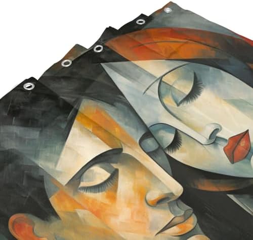 DAOWANGZUO Kissing Girl Shower Curtain Set 72x72in Red Black Oil Painting