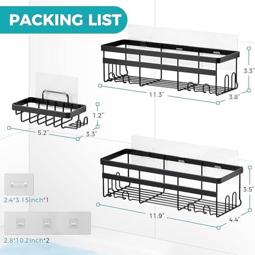 HomeHacks 3-Pack Shower Caddy with Hooks and Soap Holder
