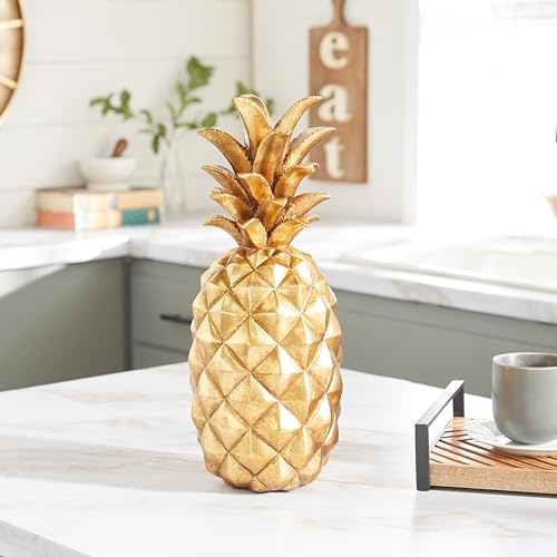 Deco 79 Gold Pineapple Polystone Sculpture 7x7x18