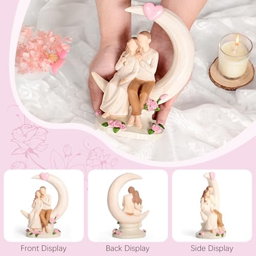 Vofstand Romantic Couples Figurine - Eternal Love Moon Roses Resin Statue