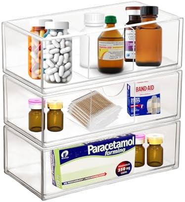 Klmnop 3 Pack Medicine Cabinet Organizer Clear