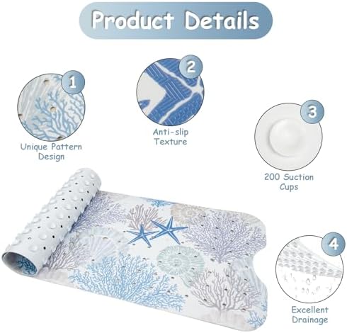 Non Slip Bathtub Mat with Suction Cups and Drain Holes 1