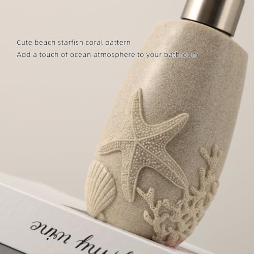 Haocoott 4PC Bathroom Accessory Set with Sea Decor Beige