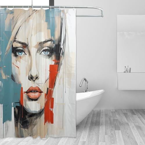 DAOWANGZUO Boho Red Yellow Blue Oil Painting Shower Curtain Set