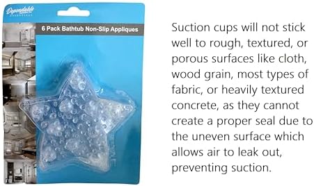 6-Pack Star-Shaped Non-Slip Bath Appliques - Clear 45 Suction Cup Stickers