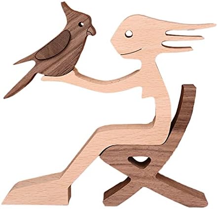 Nudsfuii Wooden Handmade Dog Cat Statue Home Decor