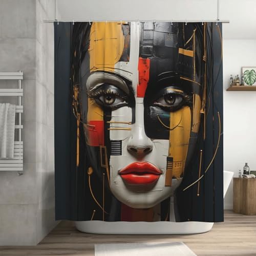 DAOWANGZUO Black Hair Girl Boho Shower Curtain Set