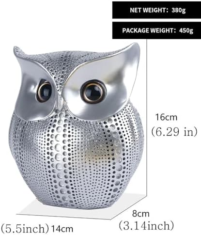YIKESSHU Owl Statue Home Decor Luxury Silver Resin Sculpture