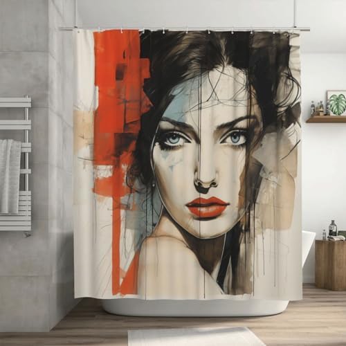 DAOWANGZUO Black Hair Girl Shower Curtain Set