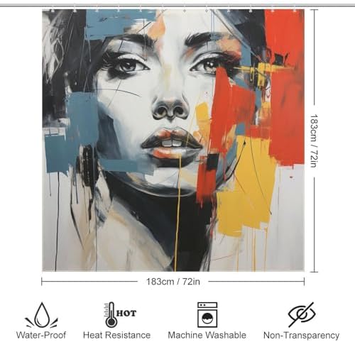 DAOWANGZUO Boho Red Yellow Blue Oil Painting Shower Curtain Set 72x72in