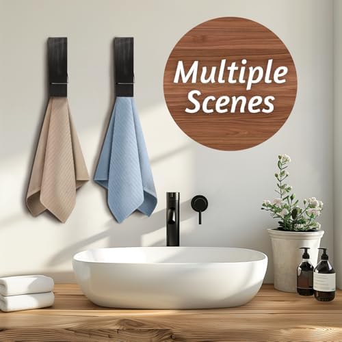Wooden Towel Hooks for Bathroom Black Large Size